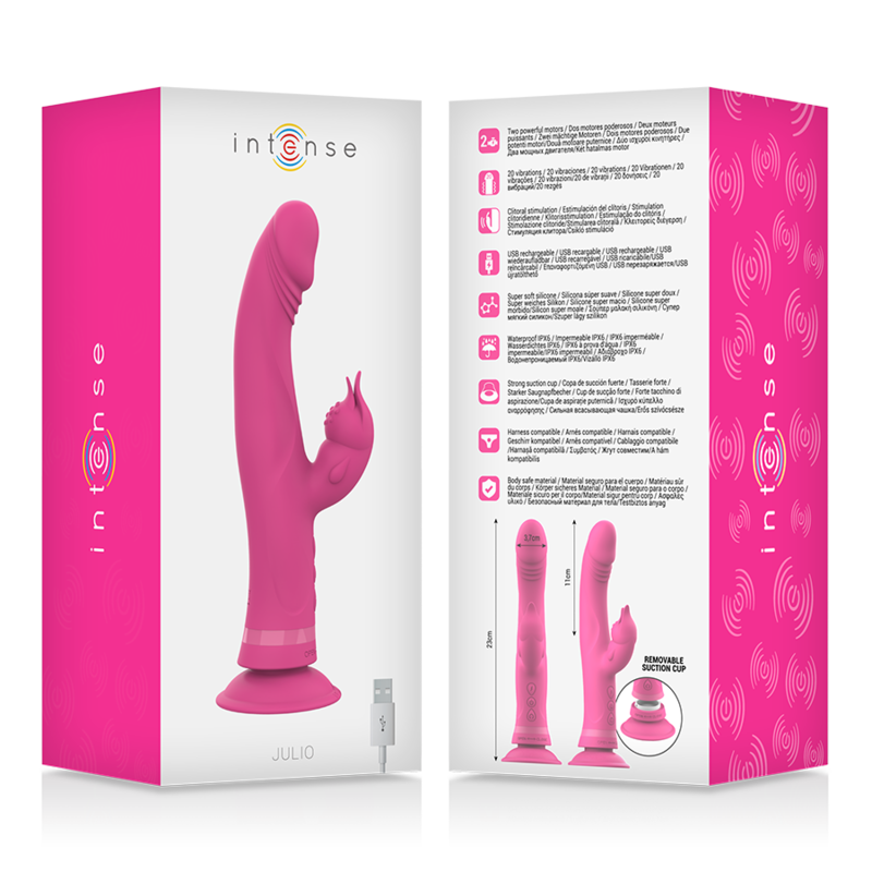 vibromasseur rabbit rose rechargeable avec ventouse Julio Intense 7