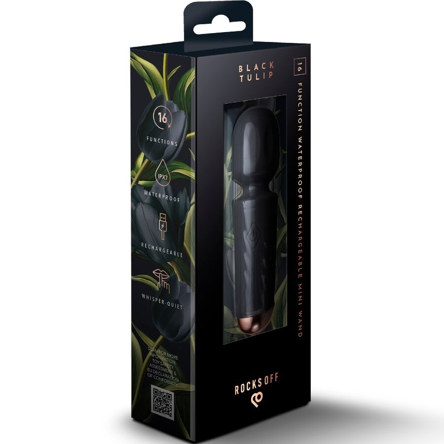 mini vibromasseur baguette rechargeable 16 fonctions noir Tulipe Rocks-Off 6
