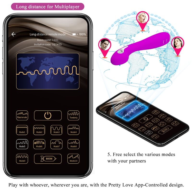 vibromasseur à électrostimulation rechargeable avec application violet Hector Pretty Love 14