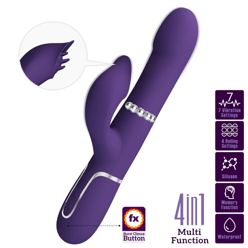 vibromasseur rabbit à perles 4 en 1 violet USB magnétique Zalin Pretty Love 2
