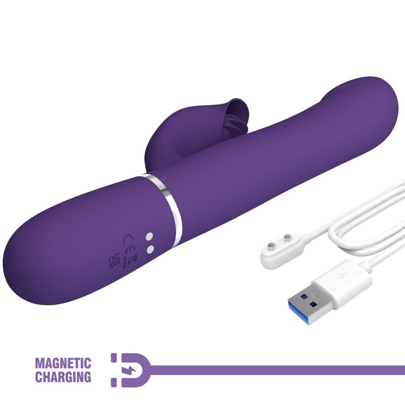vibromasseur rabbit à perles 4 en 1 violet USB magnétique Zalin Pretty Love 10