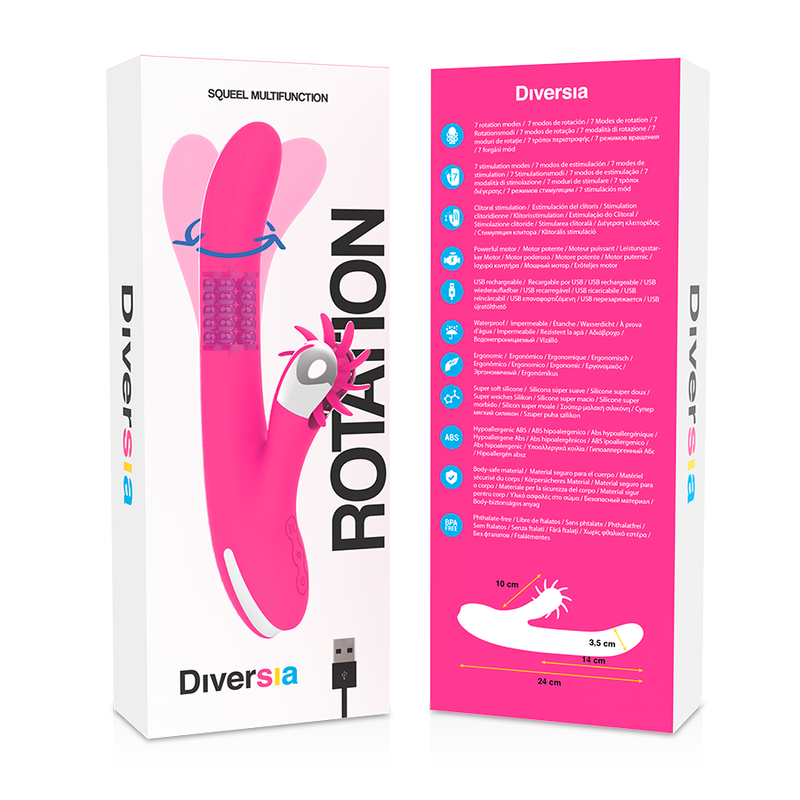 vibromasseur rabbit rotatif rechargeable USB 7 modes 24 cm Diversia 9
