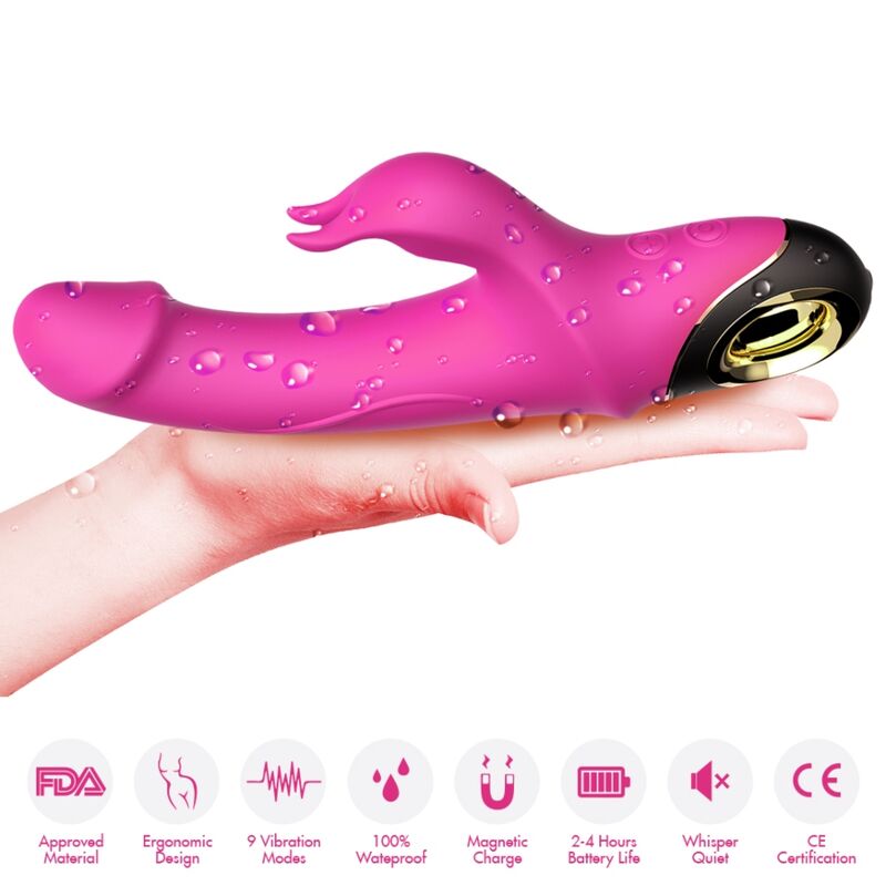 vibromasseur rabbit fuchsia rechargeable USB 2 x 9 modes étanche Meteror Armony 3