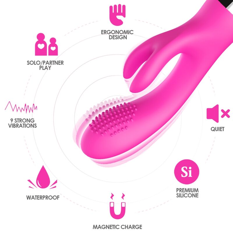 vibromasseur rabbit fuchsia rechargeable USB 2 x 9 modes étanche Armony 3