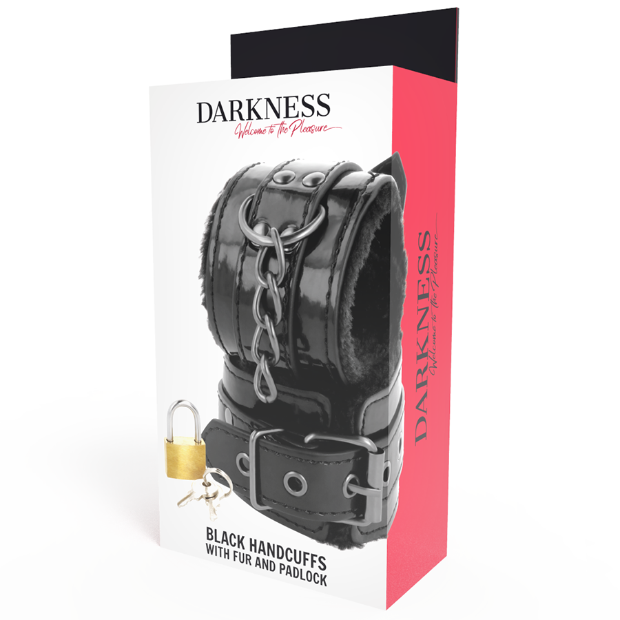 menottes réglables en similicuir PVC noir avec cadenas Darkness 6