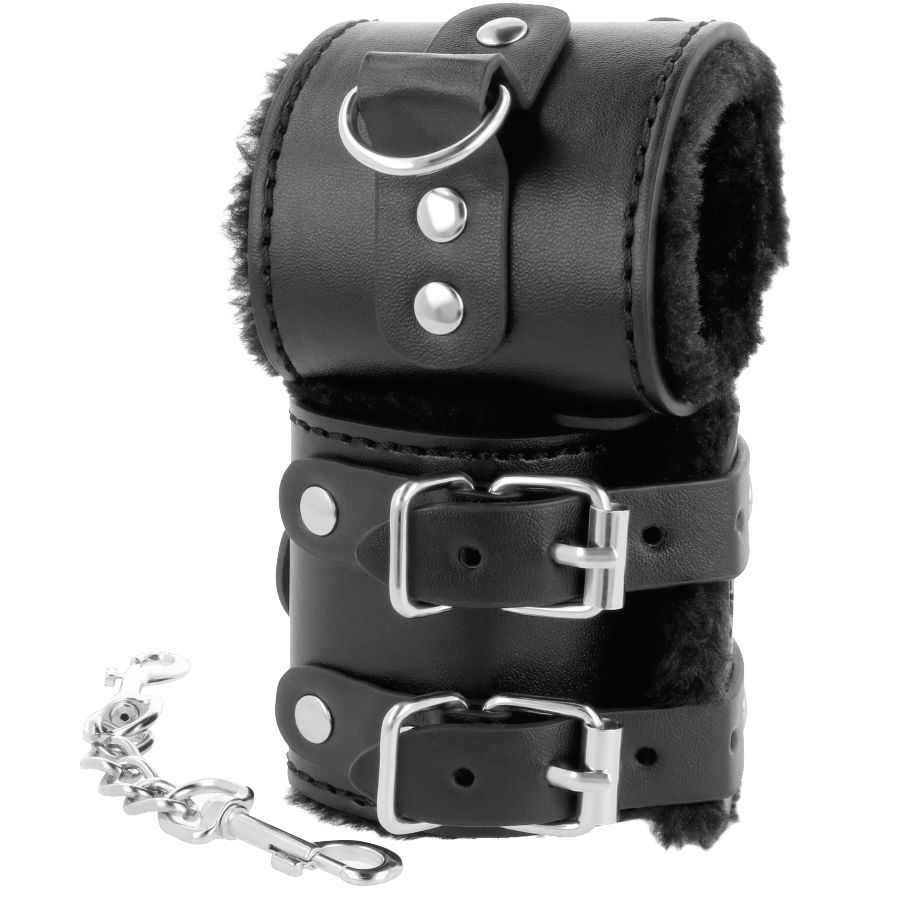 menottes réglables doublées en similicuir PVC noir Darkness 2