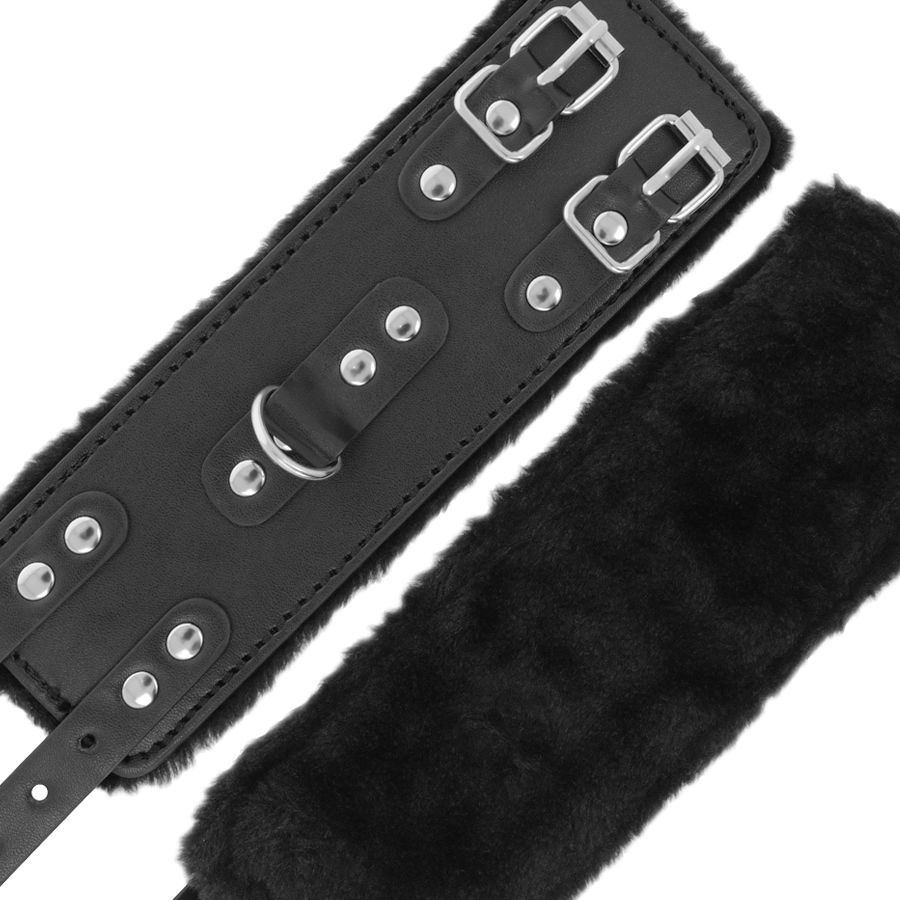menottes réglables doublées en similicuir PVC noir Darkness 5