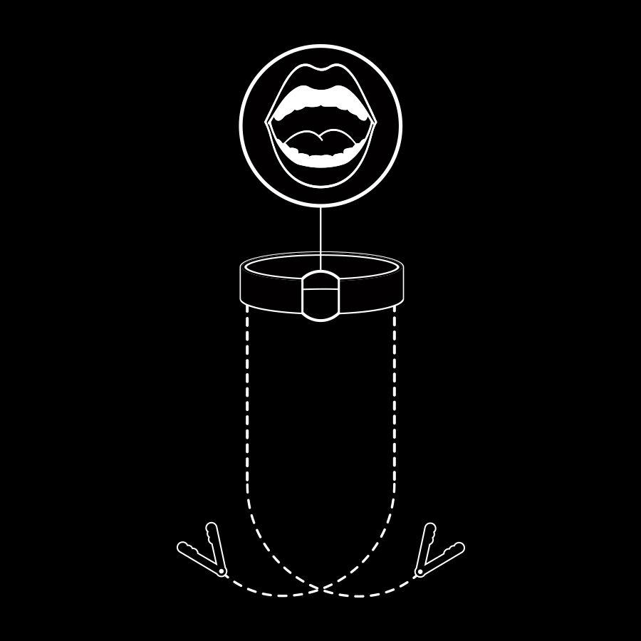 bâillon anneau en cuir végan avec pinces à tétons et chaîne Fetish Submissive 8