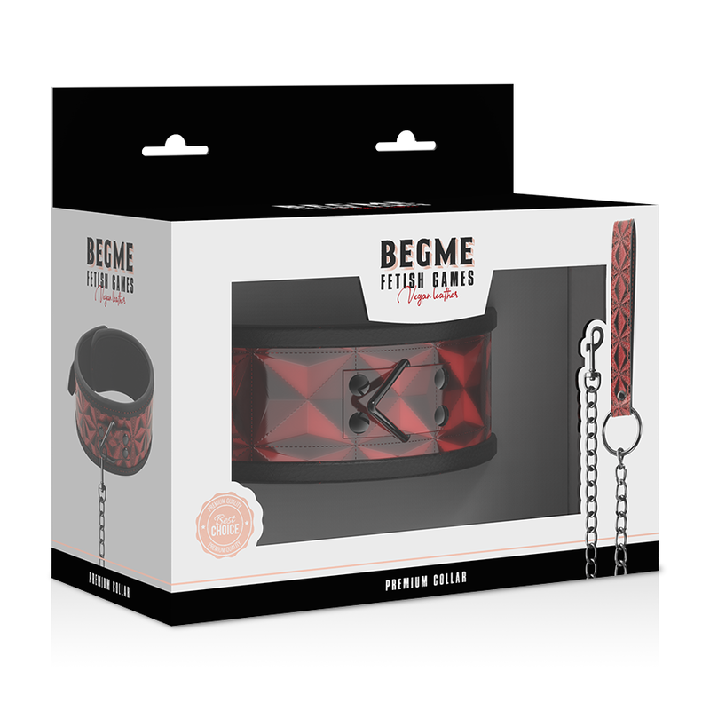 collier en cuir végan rouge doublé néoprène avec anneau métal Begme Red Edition 7