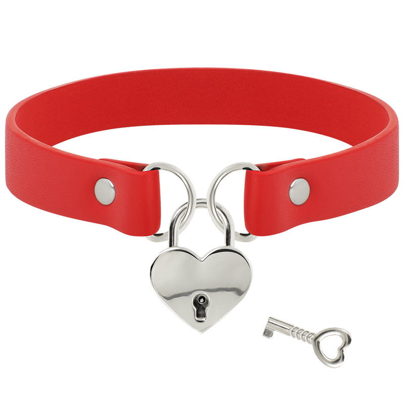 collier rouge en cuir végan avec accessoire cœur et clé 40 cm Coquette Chic Desire 3