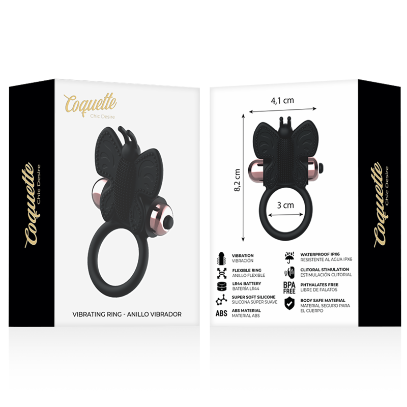 anneau pénien vibrant papillon noir et or Coquette Chic Desire 8