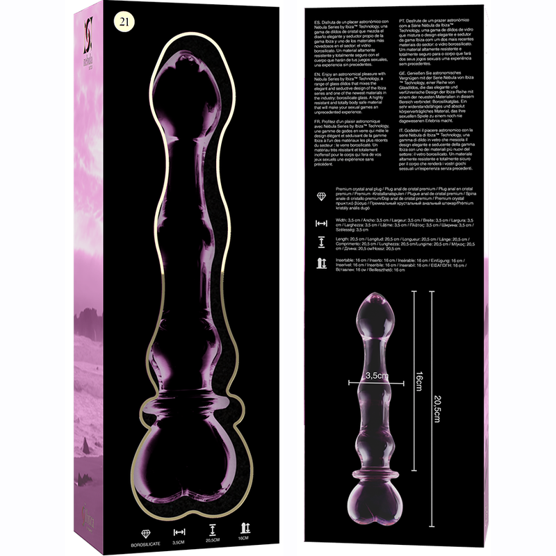 Gode en verre Nebula Ibiza modèle 21 rose 20,5 cm 5