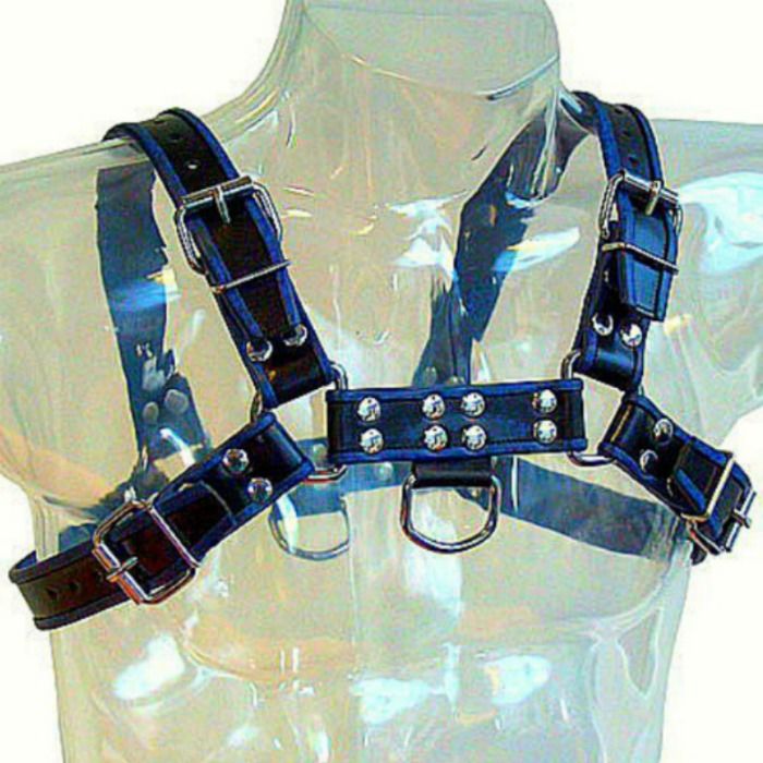 Harnais poitrine bulldog cuir homme bleu noir Leather Body, vue 2 sur 2