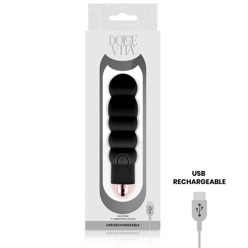 Vibromasseur rechargeable silicone noir Six Dolce Vita, vue 3 sur 4