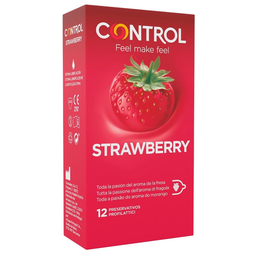Préservatifs saveur fraise Control Adapta 12 unités, vue 1 sur 2