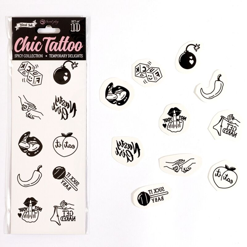 Lot de 10 tatouages temporaires Spicy Collection Secret Play, photo principale