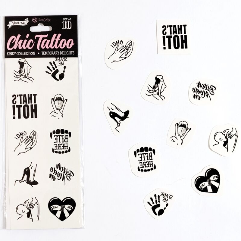 Lot de 10 tatouages temporaires Kinky Collection Secret Play, photo principale
