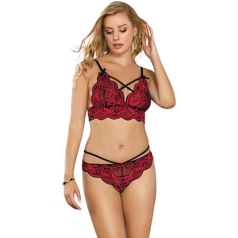 Ensemble haut et bas en dentelle rouge et noire Subblime, photo principale