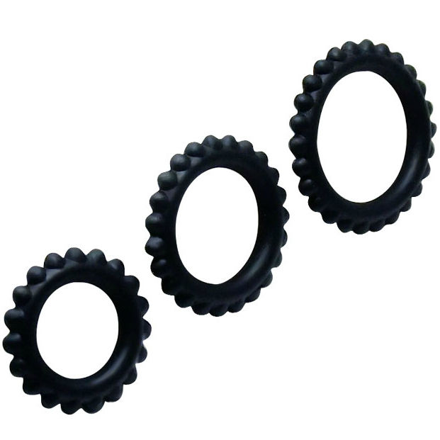set de 3 anneaux péniens en silicone noir Titan 2,8 2,4 1,9 cm Baile, photo principale