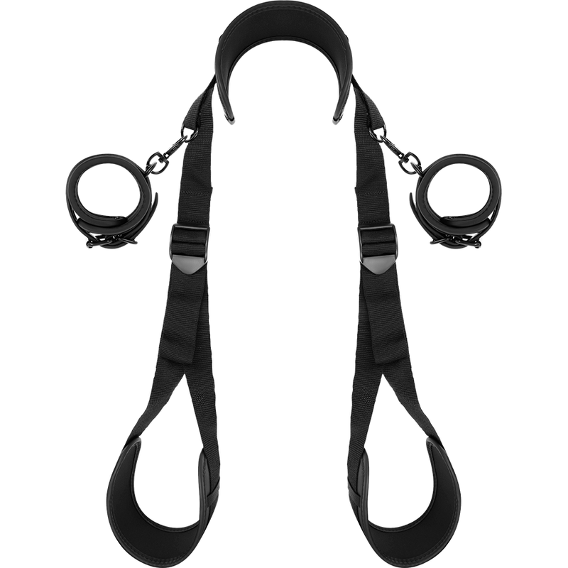 ensemble de contention position jambes ouvertes menottes doublées néoprène Fetish Submissive