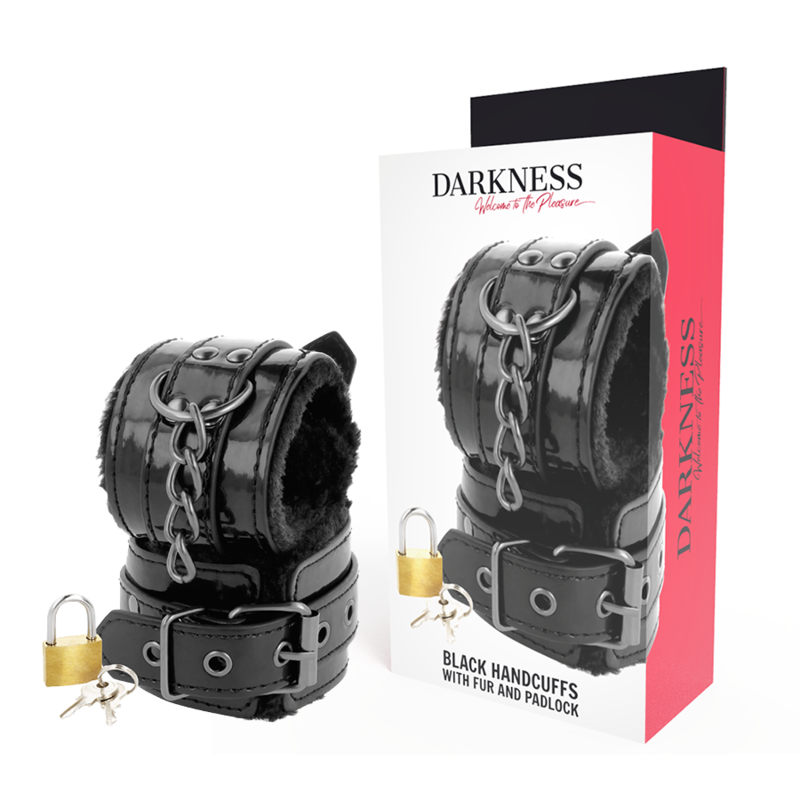 menottes en similicuir PVC noir avec cadenas Darkness photo principale