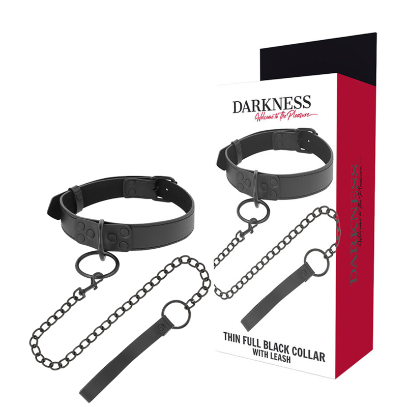 collier néoprène noir avec laisse chaîne Darkness