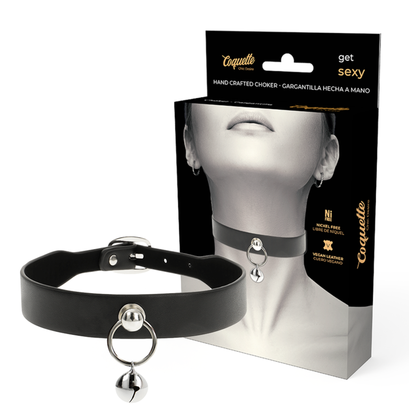 collier fétiche en cuir végan hochet et cerceau Coquette Chic Desire