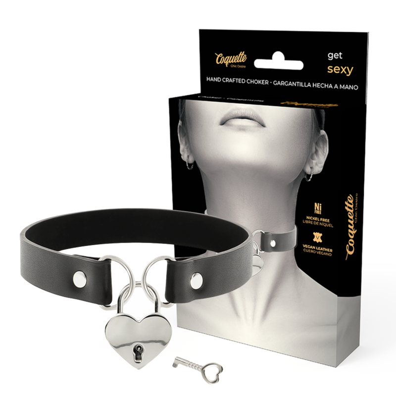 collier en cuir végan avec accessoire cœur et clé 40 cm Coquette Chic Desire photo principale