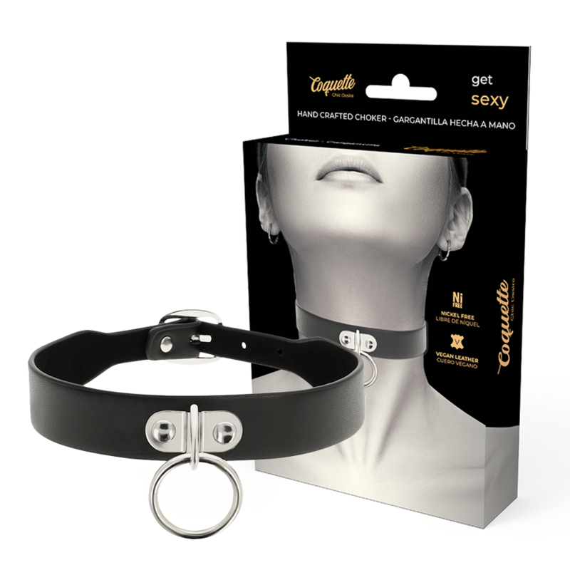 collier fétiche en cuir végan 43 cm trois boutons-pression Coquette Chic Desire photo principale