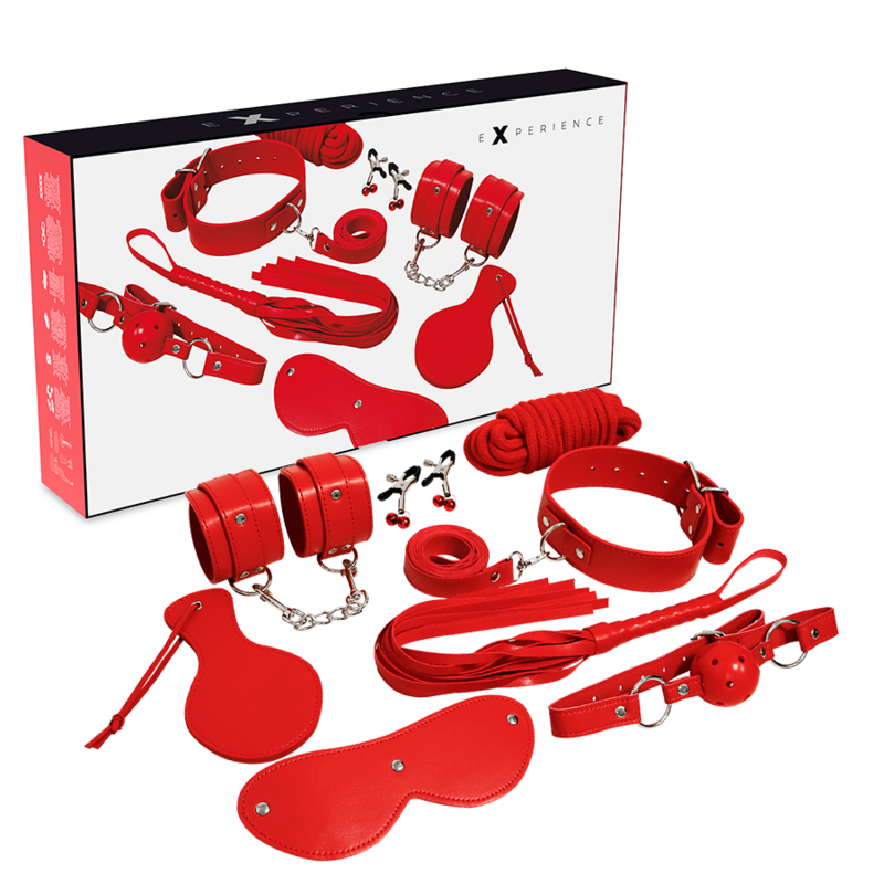 kit bondage BDSM rouge 8 pièces en similicuir Experience, photo principale