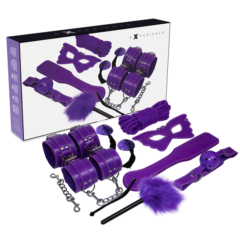 kit bondage BDSM violet 8 pièces en similicuir Experience, photo principale