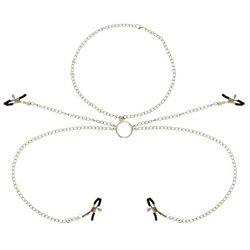 ensemble de 4 pinces à tétons avec collier chaîne Ohmama Fetish