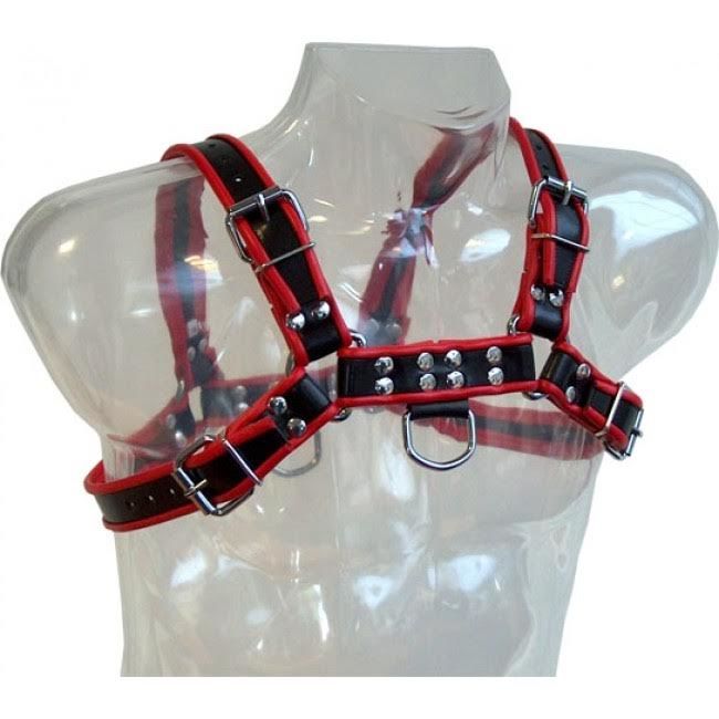 Harnais cuir homme chaînes noir rouge Leather Body Chain III, vue 1 sur 2