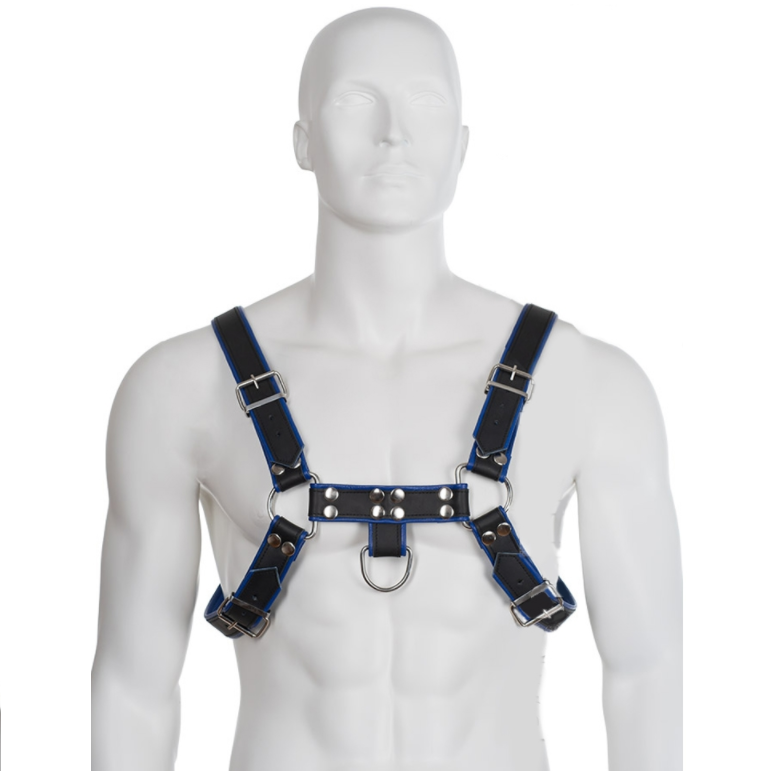 Harnais poitrine bulldog cuir homme bleu et noir Leather Body