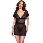 Nuisette sexy noire dentelle et cœur argenté Chilirose, photo principale