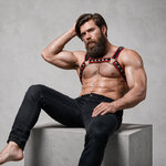 Harnais bulldog homme éco cuir noir rouge Fetish Submissive vue 1 sur 6