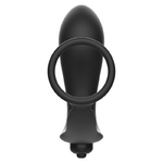 Plug anal vibrant noir Addicted Toys avec anneau pénien, vue de face, bullet vibrante à la base