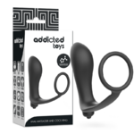 Plug anal vibrant avec anneau pénien Addicted Toys noir présenté avec son emballage Anal massager and cock ring