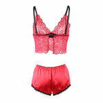chemisier de nuit en soie et dentelle avec culotte rouge S/M Subblime 953898 6