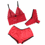 chemisier de nuit en soie et dentelle avec culotte rouge L/XL Subblime 953904 3