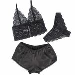 chemisier de nuit en soie et dentelle avec culotte noire L/XL Subblime 953928 3