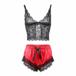 chemise de nuit décontractée en soie avec pantalon en dentelle noir et rouge L/XL Subblime 953966 7