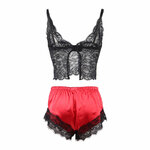 chemise de nuit décontractée en soie avec pantalon en dentelle noir et rouge L/XL Subblime 953966 8