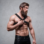 Harnais poitrine croisé homme clous éco cuir réglable, vue 3 sur 6
