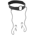 bâillon anneau en cuir végan avec pinces à tétons et chaîne Fetish Submissive photo principale