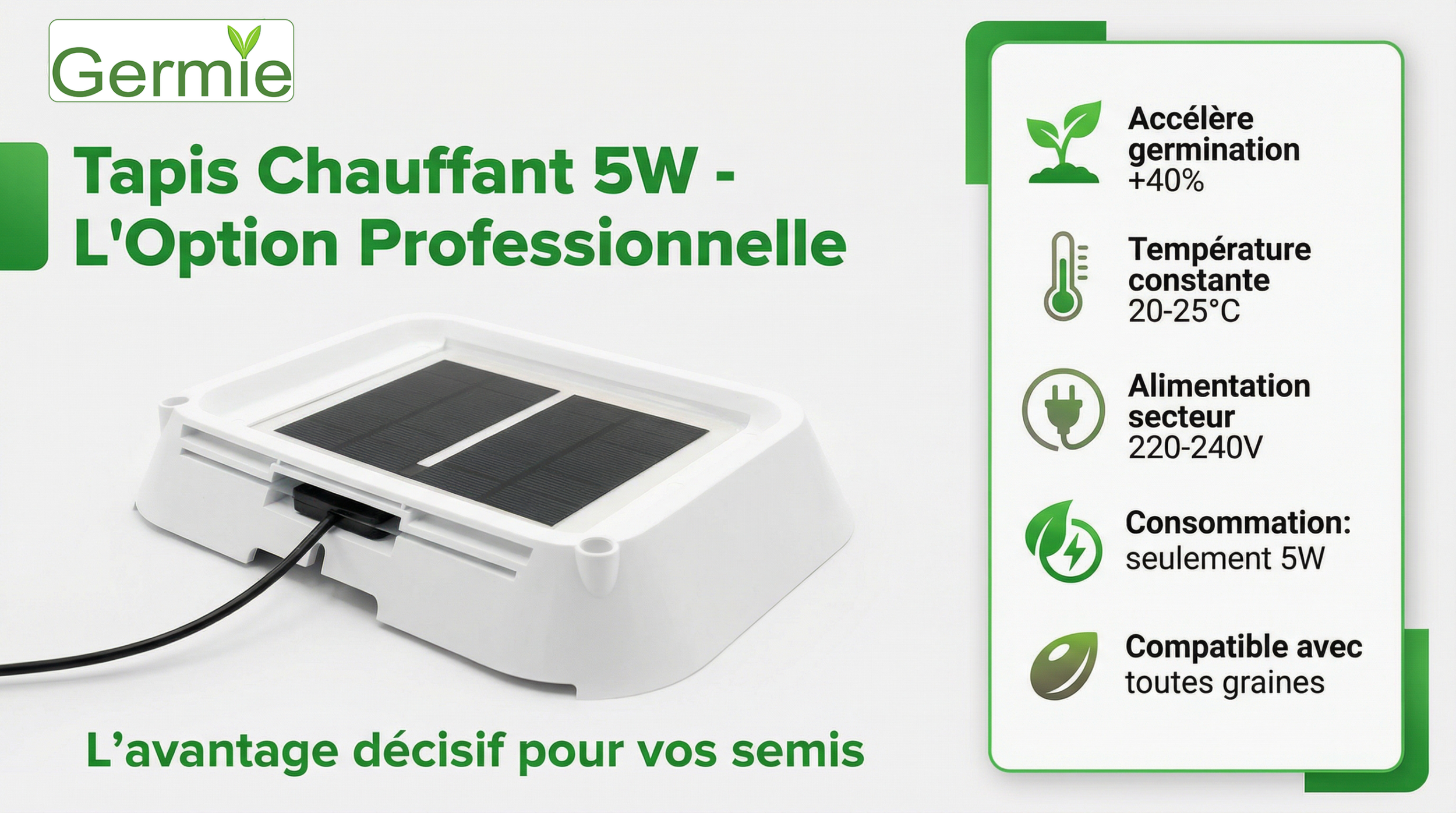 Tapis chauffant Germie 5W pour semis, température constante 20-25°C