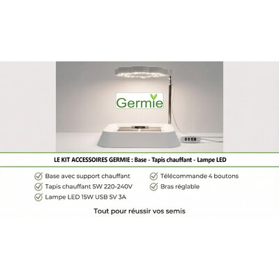 Kit accessoires Germie : base chauffante, tapis chauffant 5W et lampe LED 15W avec télécommande