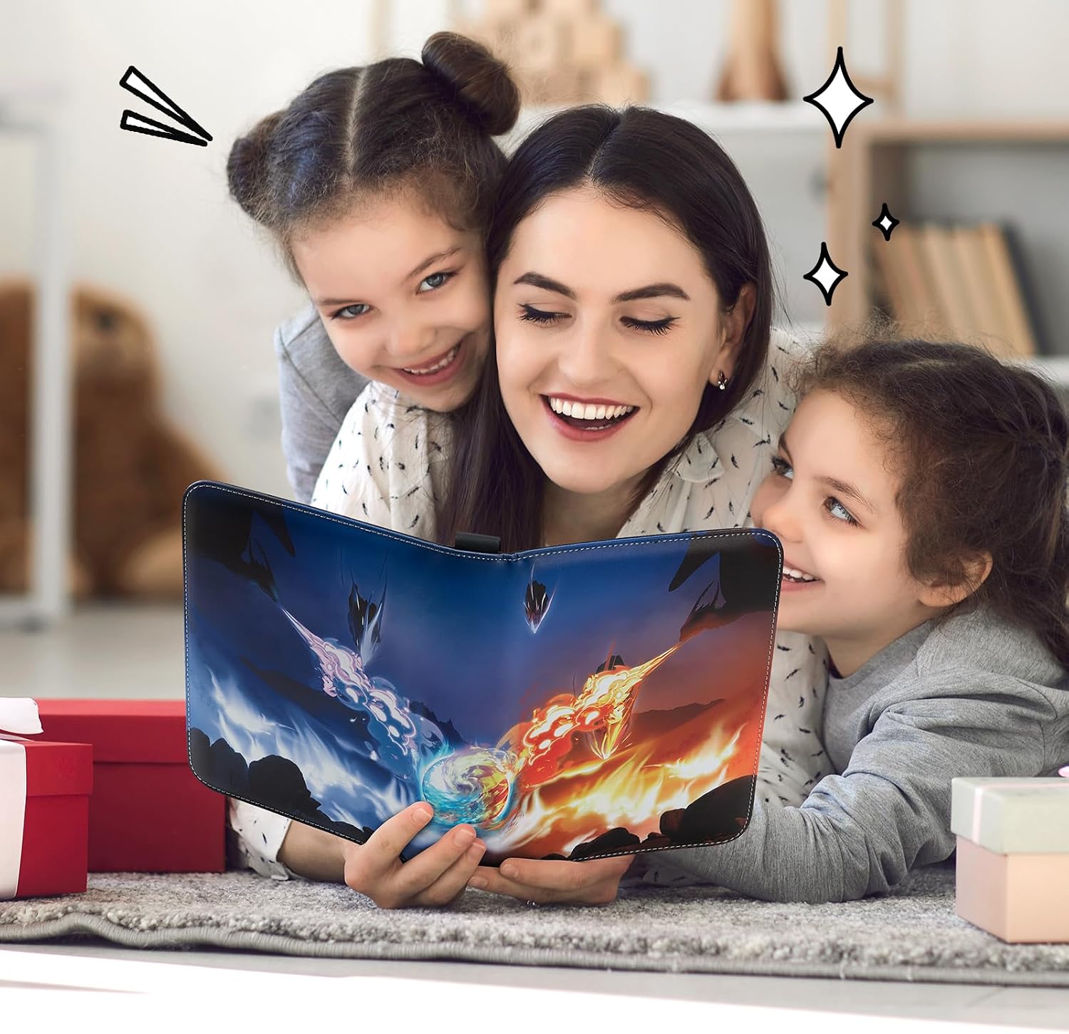 Mère et filles qui feuillettent le classeur Mactoou