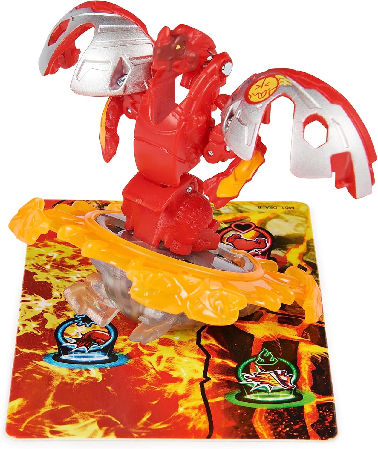 Dragonoid déployé sur son anneau orange, posé sur une carte portail aux motifs de lave