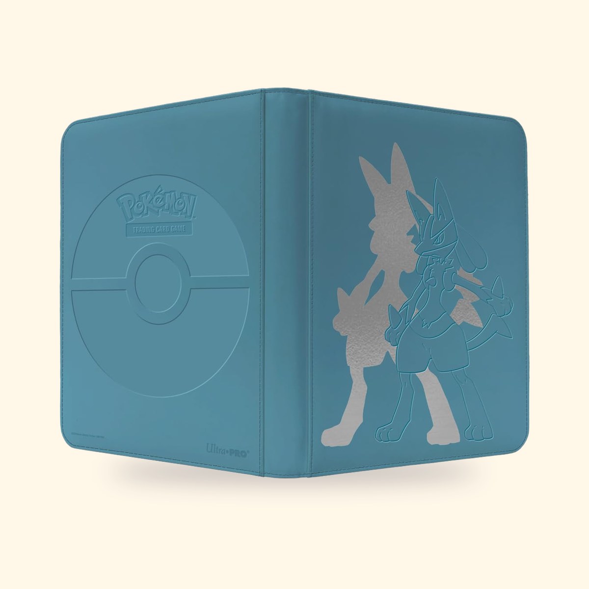 Classeur Pokémon Ultra Pro Elite Series à leffigie de Lucario, sur fond crème